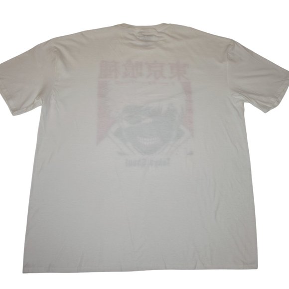 Tokyo Ghoul Mens Darkened Ghouls Smile Under Kanji Image White Shirt New 2XL - Picture 3 of 4